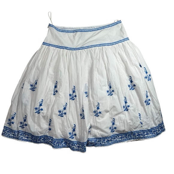 Lauren Ralph Lauren White Blue Embroidered Cotton Midi Skirt Size 10 Cottagecore - Picture 3 of 10